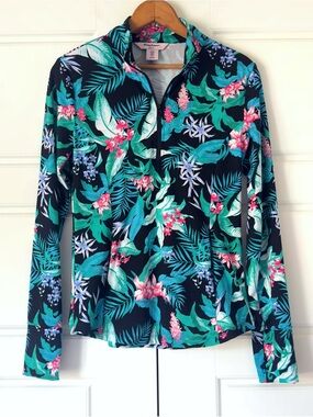 Tommy Bahama 1/4 Zip Golf Pullover Womens Small UPF 50 Athletic Tennis Tropical